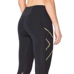 2XU Light Speed Mid-Rise Womens Compression Tights - Black/gold Reflective - Standard -RunGear Elite 2xu light speed mid rise compression damen tights black gold reflective 3 980856 1