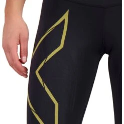 2XU Light Speed Mid-Rise Womens Compression Tights - Black/gold Reflective - Tall -RunGear Elite 2xu light speed mid rise compression tights black reflective gold 1 1218923