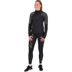 2XU Light Speed Mid-Rise Womens Compression Tights - Black/gold Reflective - Standard -RunGear Elite 2xu light speed mid rise compression tights black reflective gold 2 1218924 1