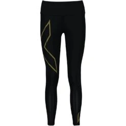 2XU Light Speed Mid-Rise Womens Compression Tights - Black/gold Reflective - Tall