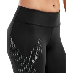 2XU Women's Mid-Rise 7/8 Compression Tights - Black/dotted Silver Reflective -RunGear Elite 2xu womens mid rise 7 8 compression tight wa3516b black dotted silver reflective 4 1440367