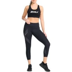 2XU Women's Mid-Rise 7/8 Compression Tights - Black/dotted Silver Reflective -RunGear Elite 2xu womens mid rise 7 8 compression tight wa3516b black dotted silver reflective 9 1440362