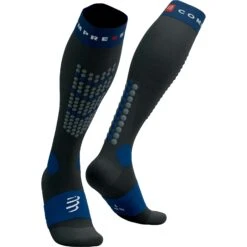 Compressport Alpine Ski Full Compression Socks - Black/estate Blue