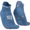 Compressport Pro Racing Compression Socks V4.0 Run Low - Pacific Blu/deco Rose