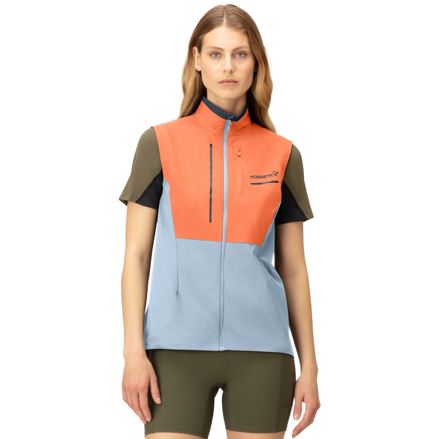 Norrona Senja Aero90 Vest Women - Flamingo/Blue Fog 1 Norrona Senja Aero90 Vest Women - Flamingo/Blue Fog