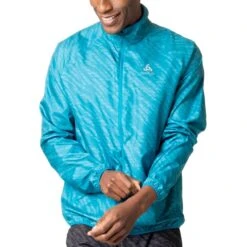 Odlo Essentials Light Print Running Jacket Men - Saxony Blue -RunGear Elite odlo mens essentials light print running jacket saxony blue 1408131