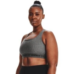 Under Armour Armour Mid Crossback Heather Sports Bra Women - Charcoal Light Heather/Pitch Gray/Black -RunGear Elite under armour womens armour mid crossback heather sports bra charcoal light heather pitch gray black 7 956946