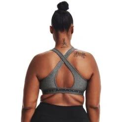 Under Armour Armour Mid Crossback Heather Sports Bra Women - Charcoal Light Heather/Pitch Gray/Black -RunGear Elite under armour womens armour mid crossback heather sports bra charcoal light heather pitch gray black 8 956947