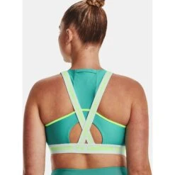 Under Armour Armour® Mid Crossback Pocket Sports Bra Women - Neptune/Sea Mist/Quirky Lime -RunGear Elite under armour womens armour mid crossback pocket sports bra neptune sea mist quirky lime 12 1158760
