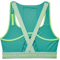 Under Armour Armour® Mid Crossback Pocket Sports Bra Women - Neptune/Sea Mist/Quirky Lime -RunGear Elite under armour womens armour mid crossback pocket sports bra neptune sea mist quirky lime 2 1158750