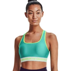 Under Armour ArmourĀ® Mid Crossback Pocket Sports Bra Women - Neptune/Sea Mist/Quirky Lime