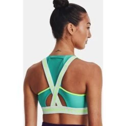 Under Armour Armour® Mid Crossback Pocket Sports Bra Women - Neptune/Sea Mist/Quirky Lime -RunGear Elite under armour womens armour mid crossback pocket sports bra neptune sea mist quirky lime 6 1158754