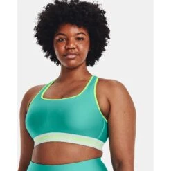 Under Armour Armour® Mid Crossback Pocket Sports Bra Women - Neptune/Sea Mist/Quirky Lime -RunGear Elite under armour womens armour mid crossback pocket sports bra neptune sea mist quirky lime 7 1158755