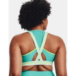 Under Armour Armour® Mid Crossback Pocket Sports Bra Women - Neptune/Sea Mist/Quirky Lime -RunGear Elite under armour womens armour mid crossback pocket sports bra neptune sea mist quirky lime 8 1158756