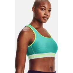 Under Armour Armour® Mid Crossback Pocket Sports Bra Women - Neptune/Sea Mist/Quirky Lime -RunGear Elite under armour womens armour mid crossback pocket sports bra neptune sea mist quirky lime 9 1158757