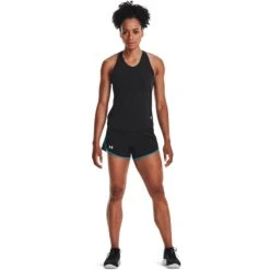 Under Armour UA Fly-By 2.0 Shorts Women - Black/Glacier Blue/Reflective -RunGear Elite under armour womens ua fly by 2 1334689