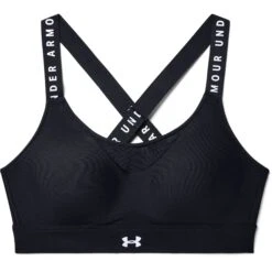 Under Armour UA Infinity High Sports Bra Women - Black/Black/White -RunGear Elite under armour womens ua infinity high sports bra black black white 1 1160112
