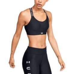 Under Armour UA Infinity High Sports Bra Women - Black/Black/White -RunGear Elite under armour womens ua infinity high sports bra black black white 11 1160126