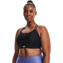 Under Armour UA Infinity High Sports Bra Women - Black/Black/White -RunGear Elite under armour womens ua infinity high sports bra black black white 5 1160116