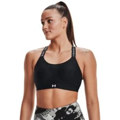 Under Armour UA Infinity High Sports Bra Women - Black/Black/White -RunGear Elite under armour womens ua infinity high sports bra black black white 7 1160121