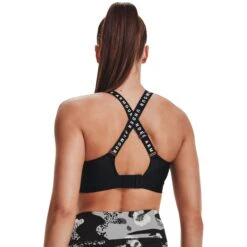 Under Armour UA Infinity High Sports Bra Women - Black/Black/White -RunGear Elite under armour womens ua infinity high sports bra black black white 8 1160122