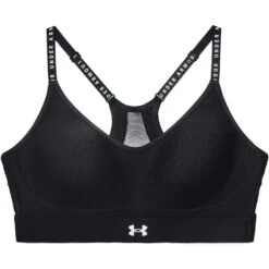 Under Armour UA Infinity Low Covered Sports Bra Women - Black/Black/White -RunGear Elite under armour womens ua infinity low covered sports bra black black white 1 1229206