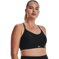 Under Armour UA Infinity Low Covered Sports Bra Women - Black/Black/White -RunGear Elite under armour womens ua infinity low covered sports bra black black white 5 1229210
