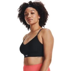 Under Armour UA Infinity Low Covered Sports Bra Women - Black/Black/White -RunGear Elite under armour womens ua infinity low covered sports bra black black white 7 1229212