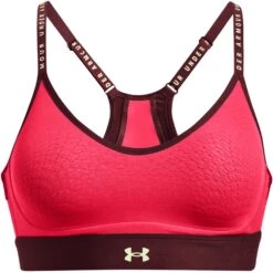 Under Armour UA Infinity Low Sports Bra Women - Radio Red/Chestnut Red/Phosphor Green -RunGear Elite under armour womens ua infinity low sports bra radio red chestnut red phosphor green 1 1229228