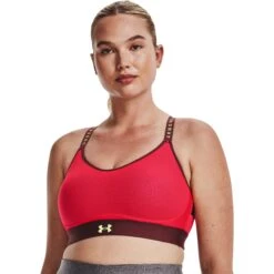 Under Armour UA Infinity Low Sports Bra Women - Radio Red/Chestnut Red/Phosphor Green -RunGear Elite under armour womens ua infinity low sports bra radio red chestnut red phosphor green 7 1229234