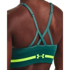 Under Armour UA Seamless Low Long Sports Bra Women - Coastal Teal/Lime Surge -RunGear Elite under armour womens ua seamless low long sports bra coastal teal lime surge 10 1388027