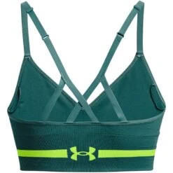 Under Armour UA Seamless Low Long Sports Bra Women - Coastal Teal/Lime Surge -RunGear Elite under armour womens ua seamless low long sports bra coastal teal lime surge 2 1388018