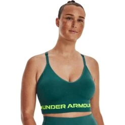 Under Armour UA Seamless Low Long Sports Bra Women - Coastal Teal/Lime Surge -RunGear Elite under armour womens ua seamless low long sports bra coastal teal lime surge 5 1388022