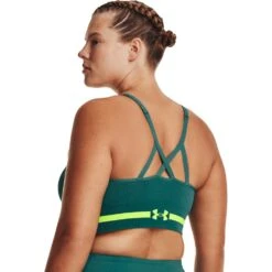 Under Armour UA Seamless Low Long Sports Bra Women - Coastal Teal/Lime Surge -RunGear Elite under armour womens ua seamless low long sports bra coastal teal lime surge 8 1388025