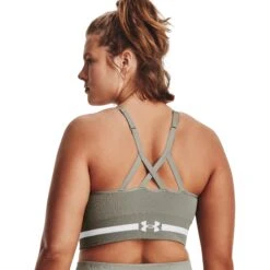 Under Armour UA Seamless Low Long Sports Bra Women - Grove Green/White -RunGear Elite under armour womens ua seamless low long sports bra grove green white 10 1527577