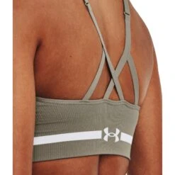Under Armour UA Seamless Low Long Sports Bra Women - Grove Green/White -RunGear Elite under armour womens ua seamless low long sports bra grove green white 12 1527579