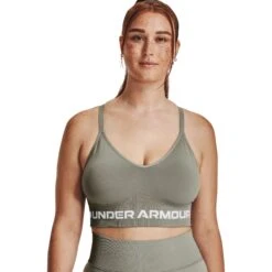Under Armour UA Seamless Low Long Sports Bra Women - Grove Green/White -RunGear Elite under armour womens ua seamless low long sports bra grove green white 5 1527572